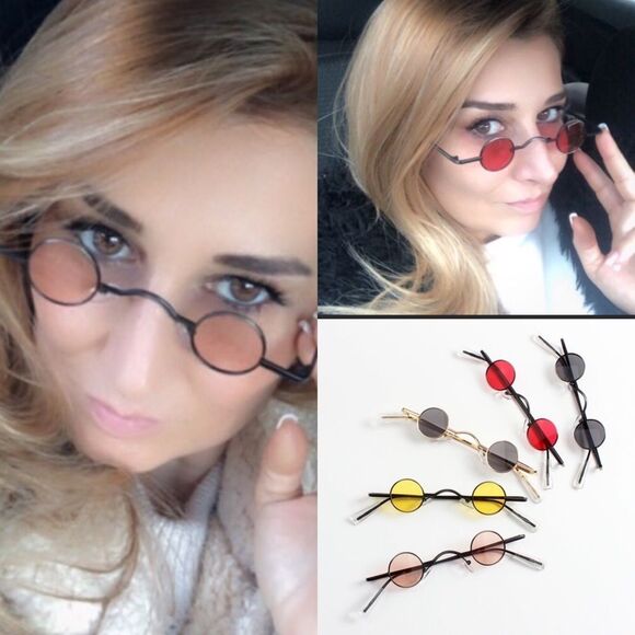 Brown Round Small Lens Gold Metal Frame Sunglasses Sunnies NEW - Picture 4 of 4